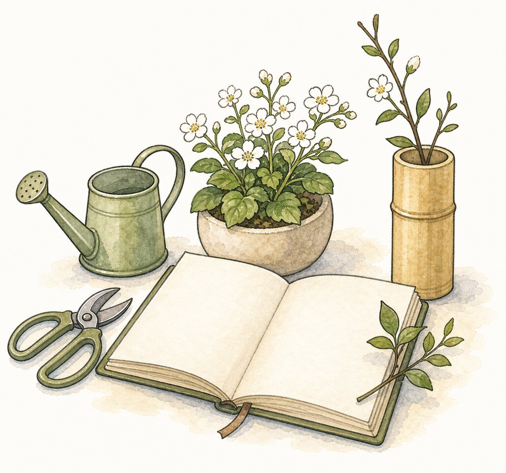 育て方と茶席利用の要点をまとめるワンポイントイラスト