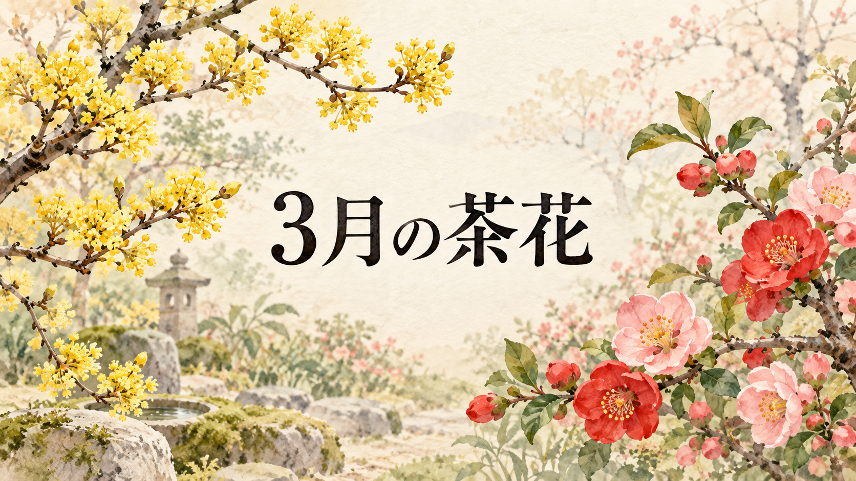 3月の茶花の水彩アイキャッチ画像